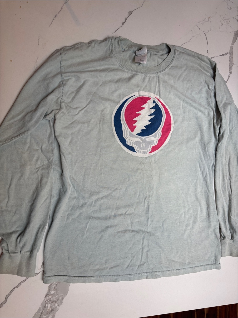 Grateful Dead Long Sleeve Tee in Sage with Pink and Navy Skull Logo